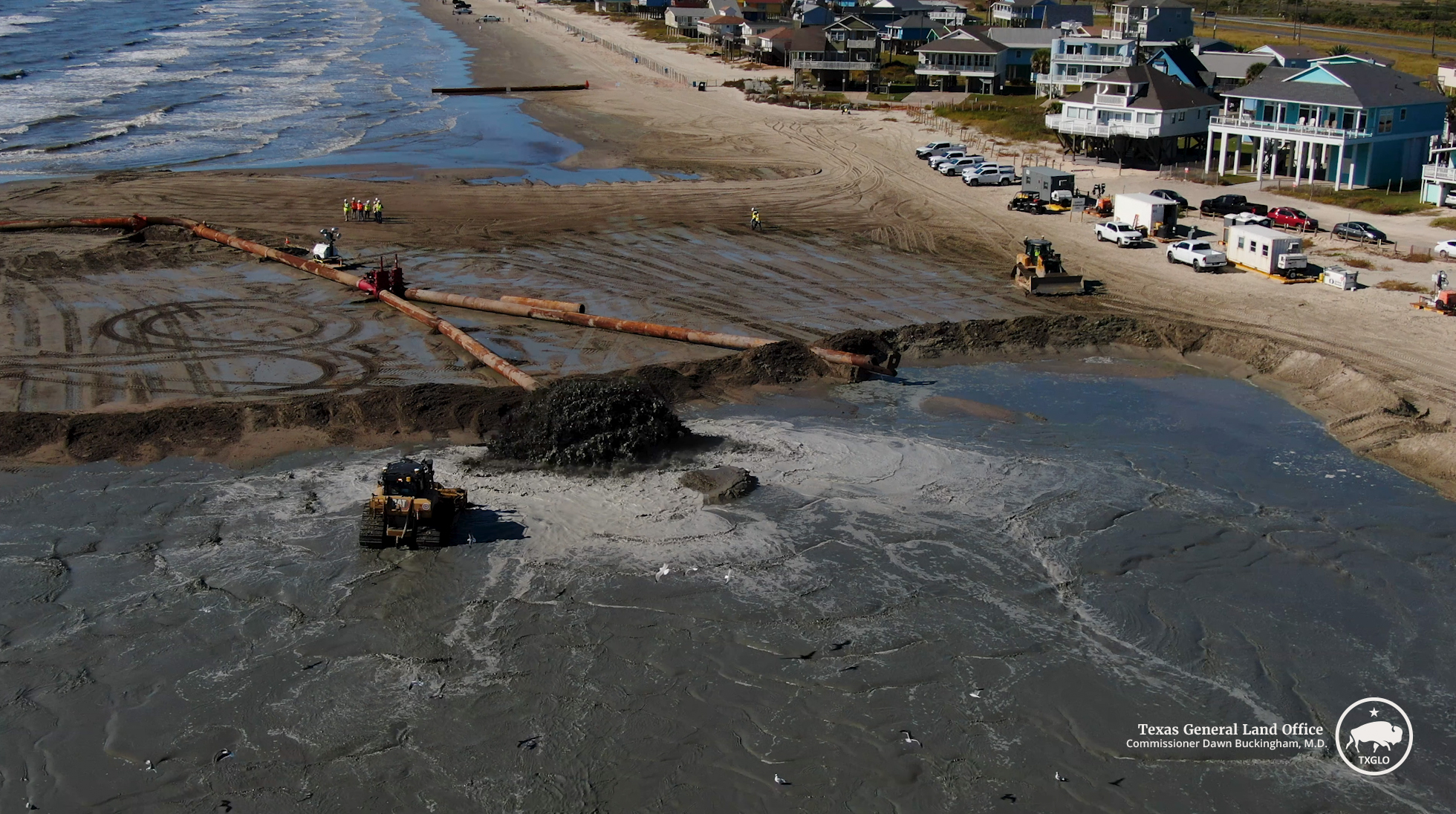 The Texas General Land Office (GLO), the City of Galveston, and the U.S. Army Corps of Engineers (UACE) make progress on the West Galveston Beach Nourishment Project