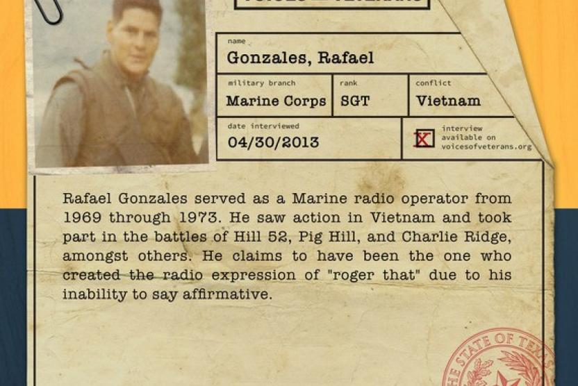 Sergeant (Sgt) Rafael Gonzales who served in the United States Marines