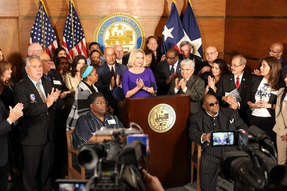 Commissioner Buckingham gives remarks at a press conference in Houston announcing HUD extension for Houston and Harris County