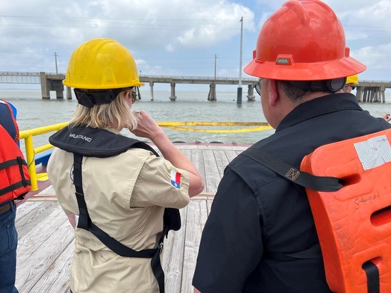 Commissioner Buckingham got an got an up-close look at the damage caused after a barge ran into the Pelican Island Bridge days earlier, causing an oil spill in Galveston.