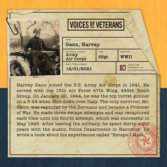 Voices of Veterans: Staff Sergeant Harvey Gann U.S. Army Air Corps - Profile