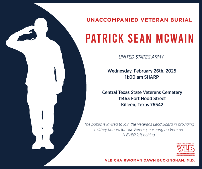 Unaccompanied Veteran Burial Patrick Sean McWain - U.S. Army