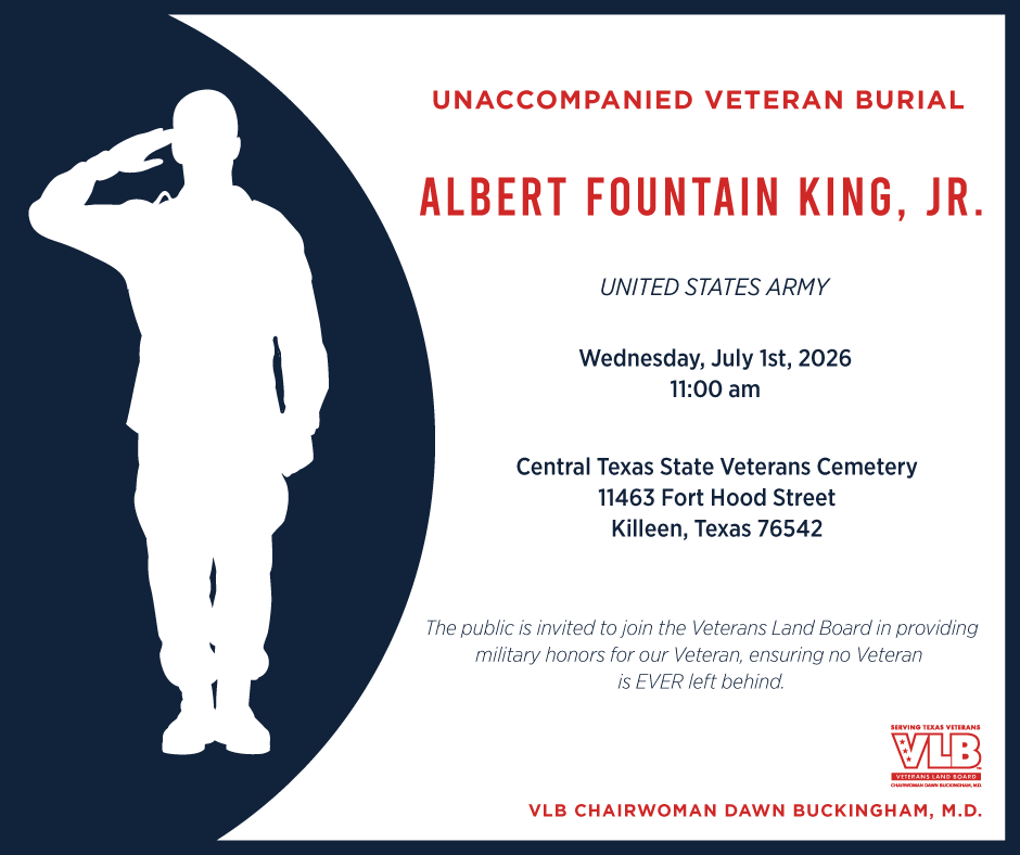 Unaccompanied Veteran Burial for U.S. Army Veteran, Specialist 4 (SP4), Albert Fountain King, Jr.