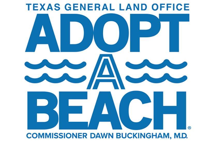 The Texas General Land Office Adopt-a-Beach logo with blue text and wave lines