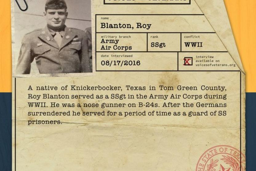 Staff Sergeant (SSgt) Roy Blanton who served in the U.S. Army during WWII