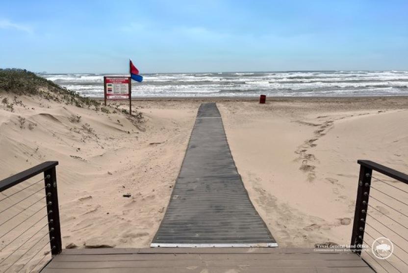 A mobility mat at a beach in Cameron County