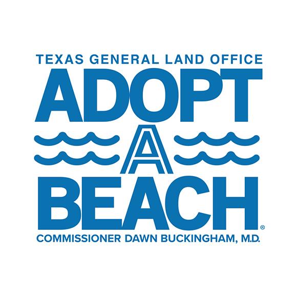 The Texas General Land Office Adopt-a-Beach logo with blue text and wave lines