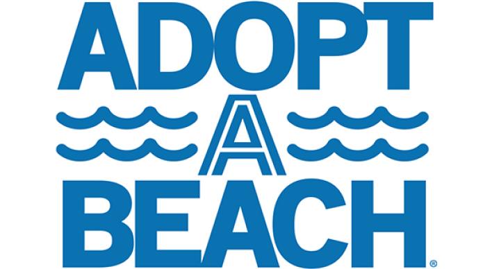 The Texas General Land Office Adopt-a-Beach logo with blue text and wave lines