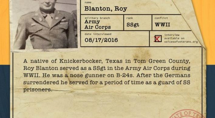 Staff Sergeant (SSgt) Roy Blanton who served in the U.S. Army during WWII