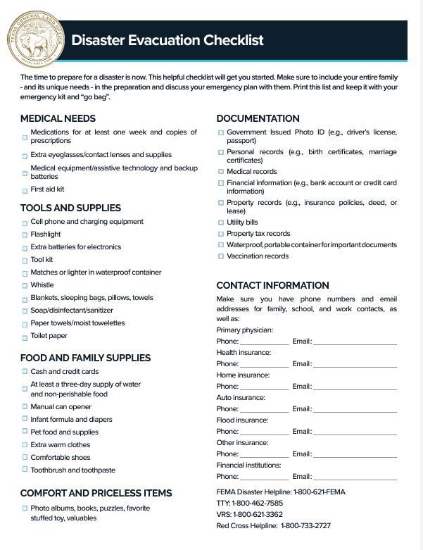 Download the Disaster Evacuation Checklist