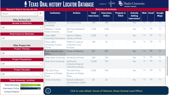 Texas Oral History Locator Database