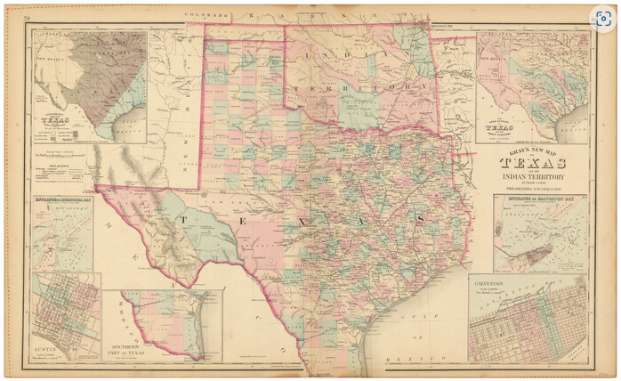 This map depicts a new map of Texas and the Indian territory, 1876