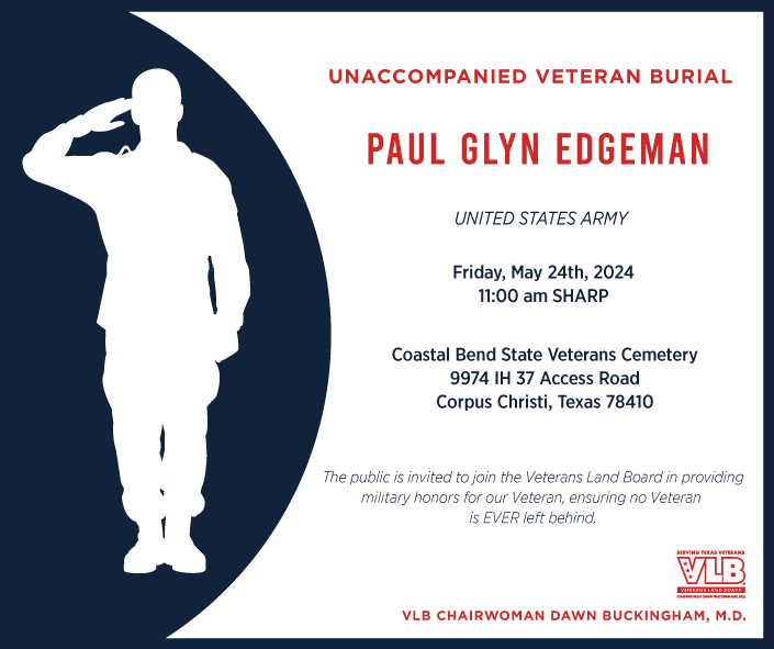 U.S. Army Veteran Paul Glyn Edgeman Unaccompanied Veteran Burial